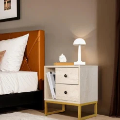 Glimmer sängbord - Travertin/guld