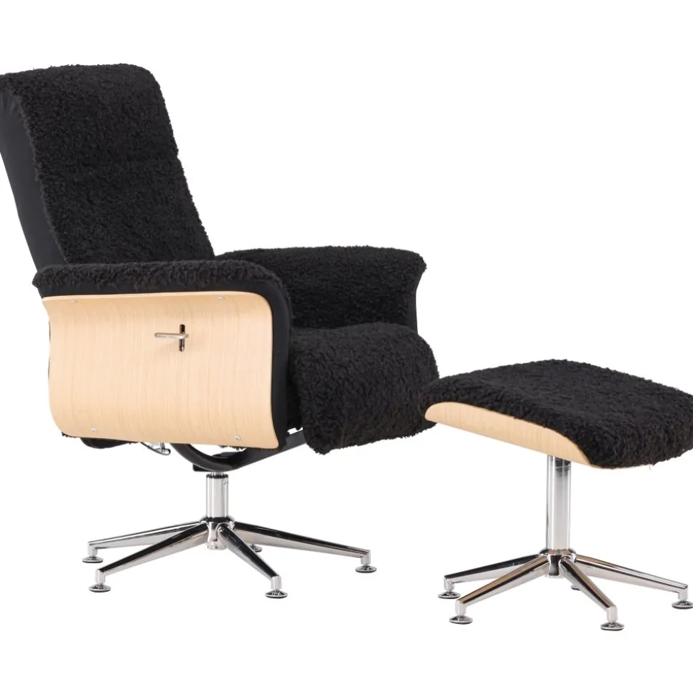 Hagön reclinerfåtölj med fotpall - Svart/oljad ek + Textilrengöring för möbler