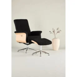 Hagön reclinerfåtölj med fotpall - Svart/oljad ek + Textilrengöring för möbler