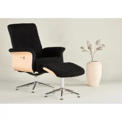 Hagön reclinerfåtölj med fotpall - Svart/oljad ek