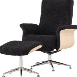 Hagön reclinerfåtölj med fotpall - Svart/oljad ek