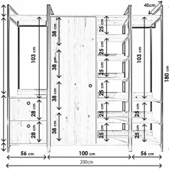 Hallmöbel 200 cm bred - Ek/svart