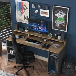 Hanna skrivbord 10, 160 x 55 cm - Valnöt/antracit