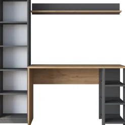 Hanna skrivbord med hyllsystem 16, 160 x 45 cm - Valnöt/antracit