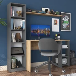 Hanna skrivbord med hyllsystem 16, 160 x 45 cm - Valnöt/antracit