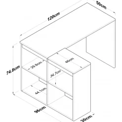 Haylie hörnskrivbord 120x50 cm - Ek/vit