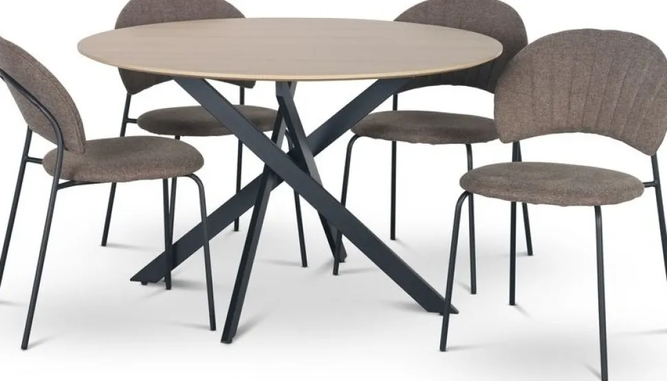 Hogrän matgrupp Ø120 cm bord i ljust trä + 4 st Hogrän bruna stolar + 4.00 x Stolsdyna