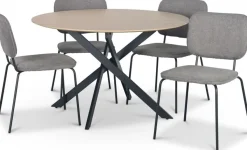 Hogrän matgrupp Ø120 cm bord i ljust trä + 4 st Lokrume grå stolar