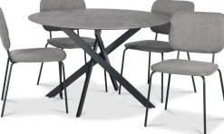 Hogrän matgrupp Ø120 cm bord i betongimitation + 4 st Lokrume grå stolar + 3.00 x Möbeltassar