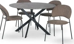 Hogrän matgrupp Ø120 cm bord i betongimitation + 4 st Hogrän bruna stolar