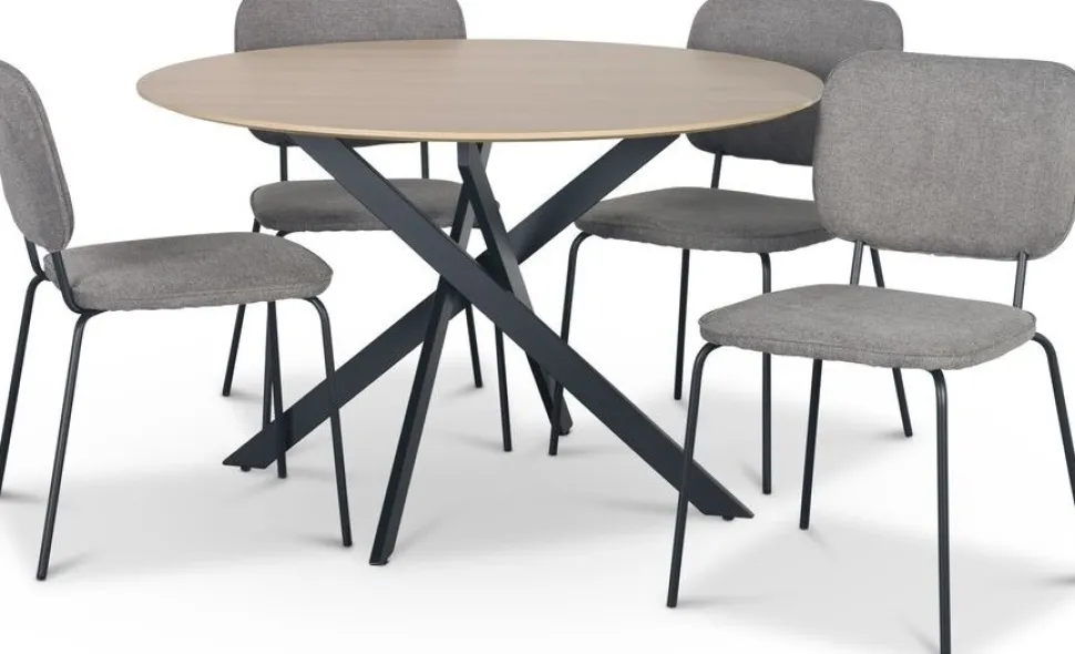 Hogrän matgrupp Ø120 cm bord i ljust trä + 4 st Lokrume grå stolar + 3.00 x Möbeltassar