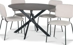 Hogrän matgrupp Ø120 cm bord i mörkt trä + 4 st Lokrume beige stolar + 4.00 x Stolsdyna
