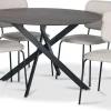 Hogrän matgrupp Ø120 cm bord i mörkt trä + 4 st Lokrume beige stolar + 3.00 x Möbeltassar
