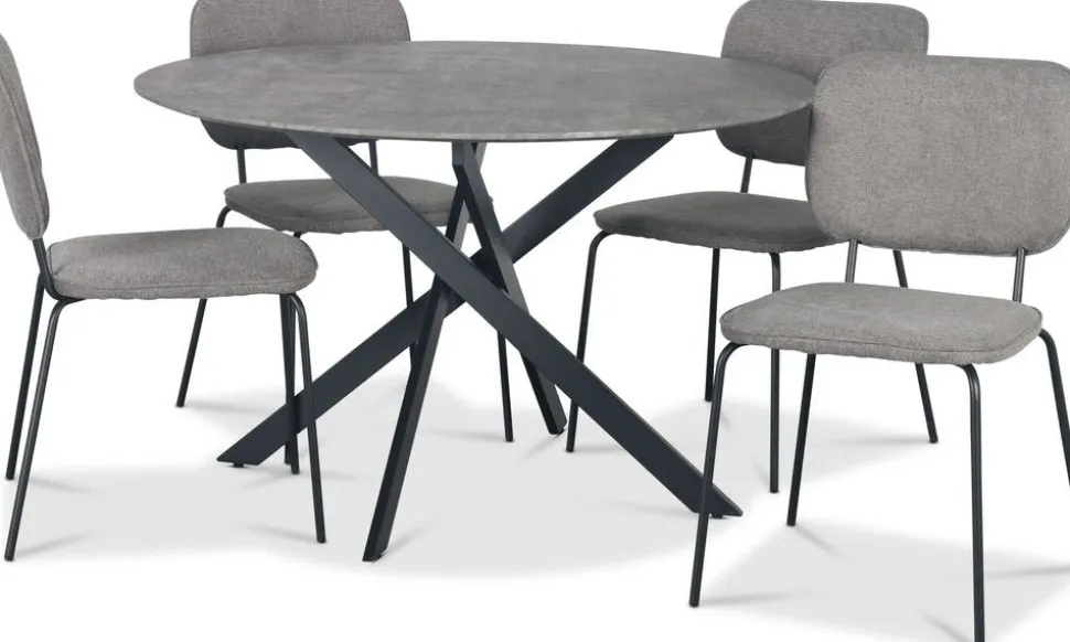 Hogrän matgrupp Ø120 cm bord i betongimitation + 4 st Lokrume grå stolar + 4.00 x Stolsdyna