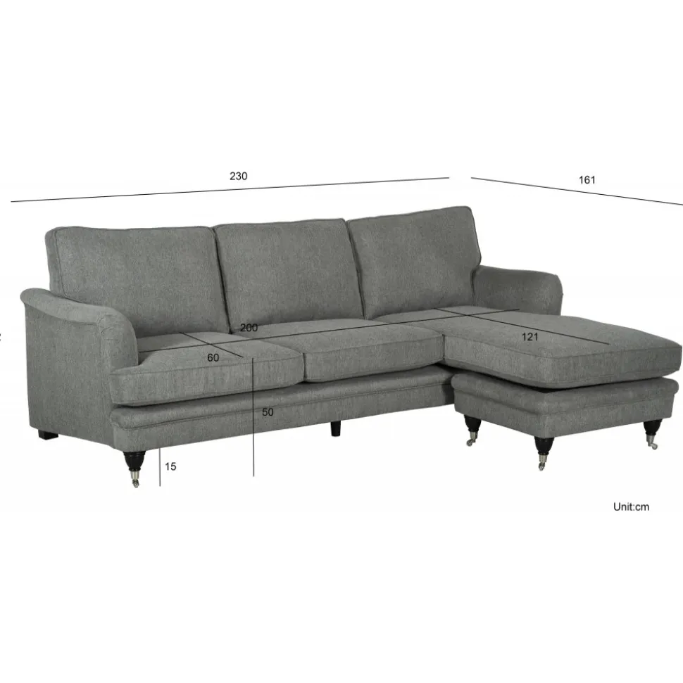 Howardsoffa med divan - Grå + Möbeltassar