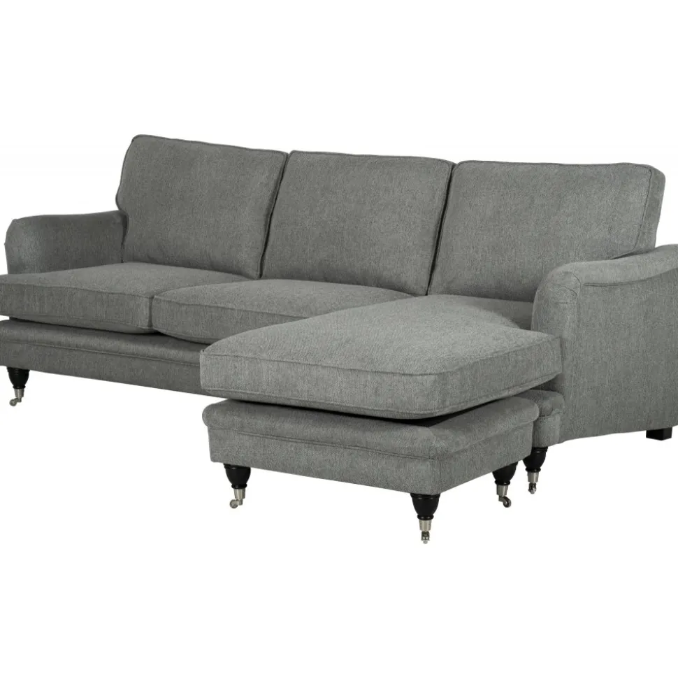 Howardsoffa med divan - Grå + Möbeltassar