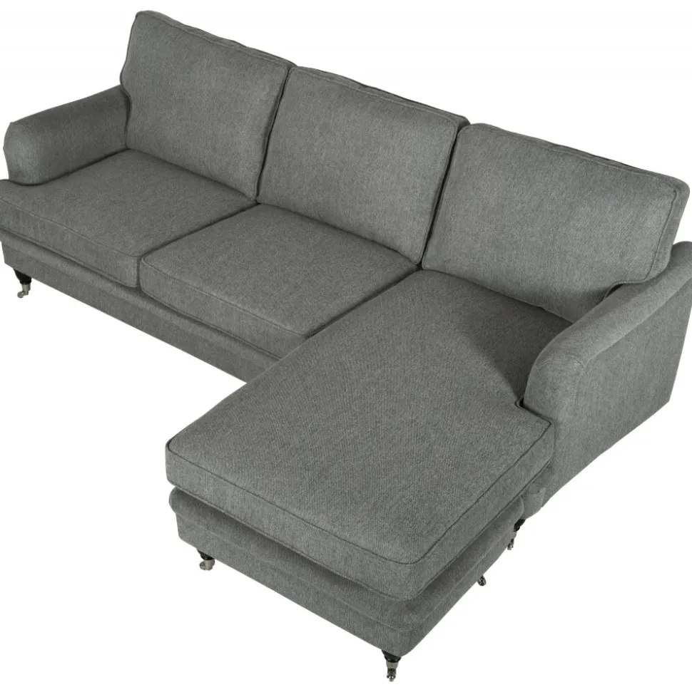 Howardsoffa med divan - Grå + Möbeltassar