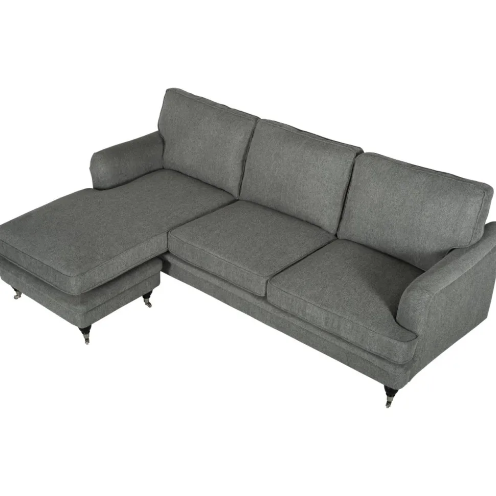 Howardsoffa med divan - Grå + Möbeltassar