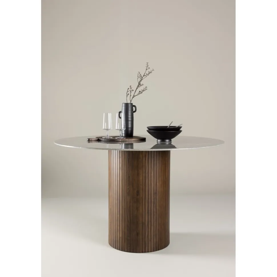 Härön sidobord Ø52 cm - Grå/valnöt