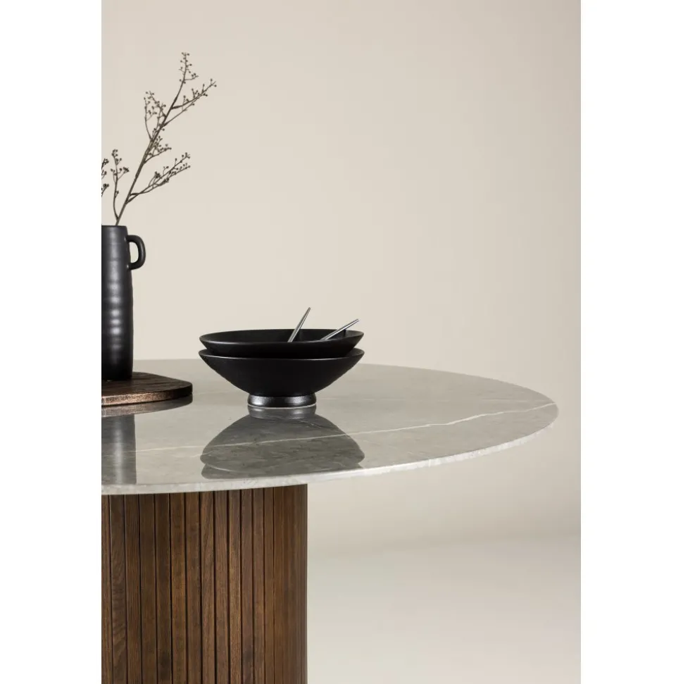 Härön sidobord Ø52 cm - Grå/valnöt