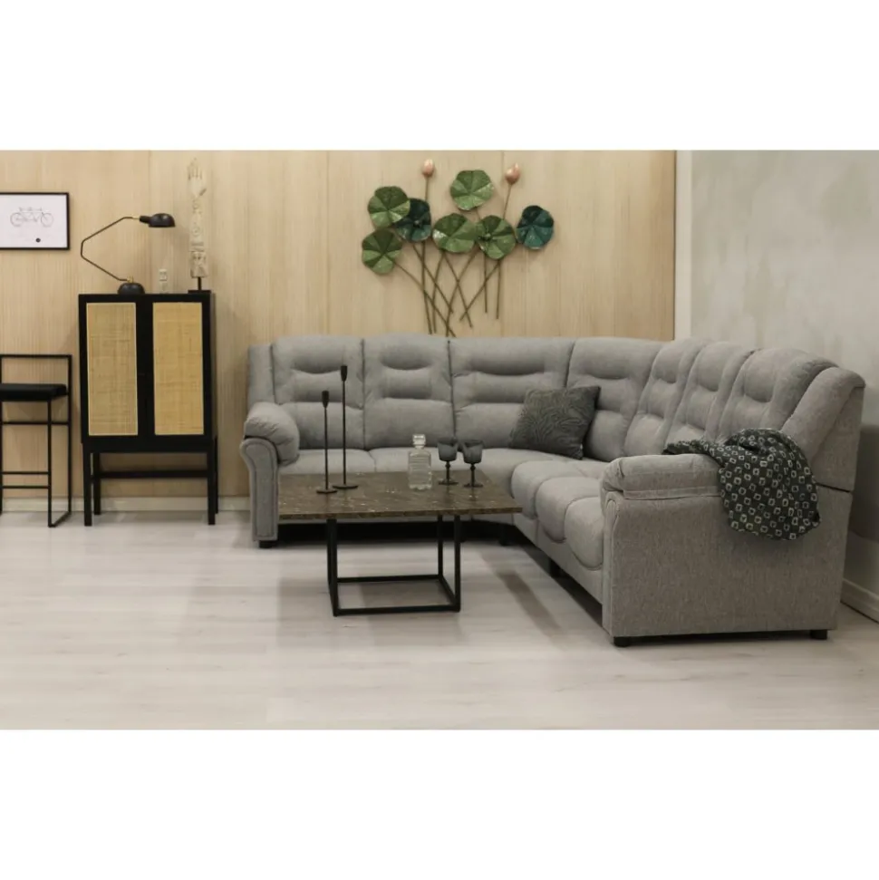 Hörnsoffa grå 5-sits - Peking + Fläckborttagare för möbler