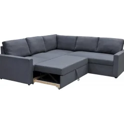 Hörnsoffa med bädd och förvaring - Grå