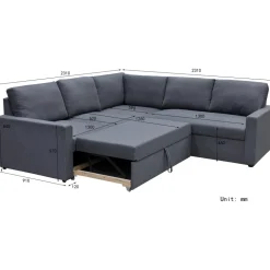 Hörnsoffa med bädd och förvaring - Grå