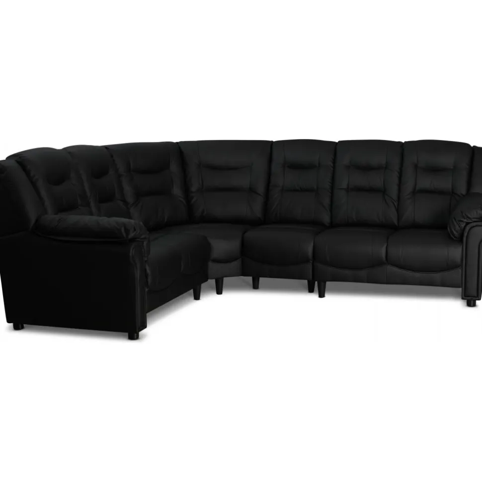 Hörnsoffa svart konstläder 5-sits - Peking + Textilrengöring för möbler