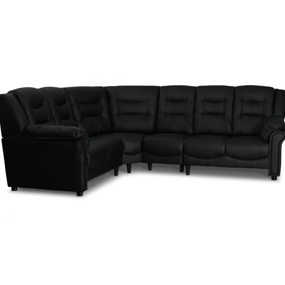Hörnsoffa svart konstläder 5-sits - Peking + Textilrengöring för möbler