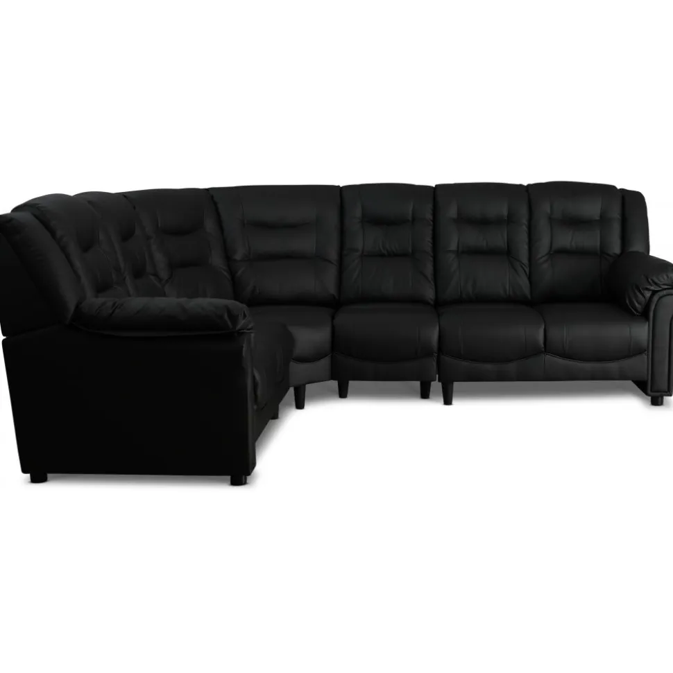Hörnsoffa svart konstläder 5-sits - Peking + Fläckborttagare för möbler