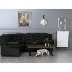 Hörnsoffa svart konstläder 5-sits - Peking + Fläckborttagare för möbler