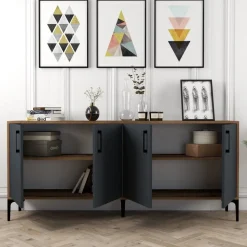 Kiev skänk 180 cm - Valnöt/antracit