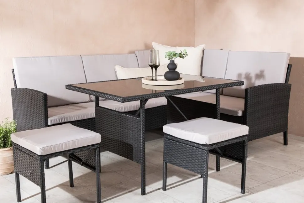 Knock hörnsoffgrupp - Svart/grå + Rengöringsmedel för utemöbler