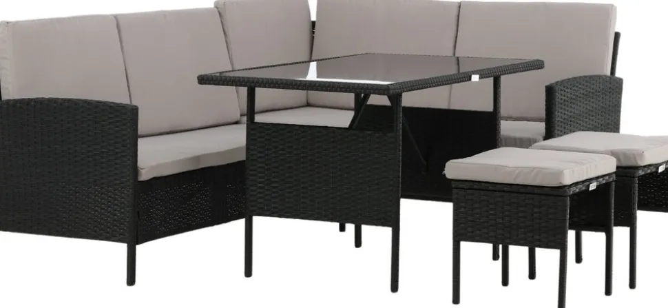 Knock hörnsoffgrupp - Svart/grå + Rengöringsmedel för utemöbler