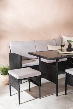 Knock hörnsoffgrupp - Svart/grå + Rengöringsmedel för utemöbler