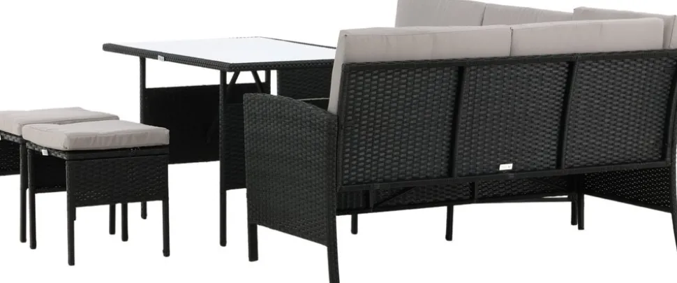 Knock hörnsoffgrupp - Svart/grå + Rengöringsmedel för utemöbler