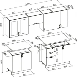 Komplett kök i 7 delar - Vit / Ek - Elisabeth