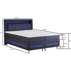 Kontinentalsäng komplett 160 x 200 cm svart PU med Led