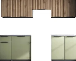 Ksenia komplett kök 240 cm - Ljus valnöt/pistasch/antracit/grå