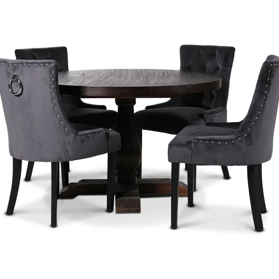 Lamier matgrupp Bord med 4 st Tuva stolar i grå sammet + 3.00 x Möbeltassar