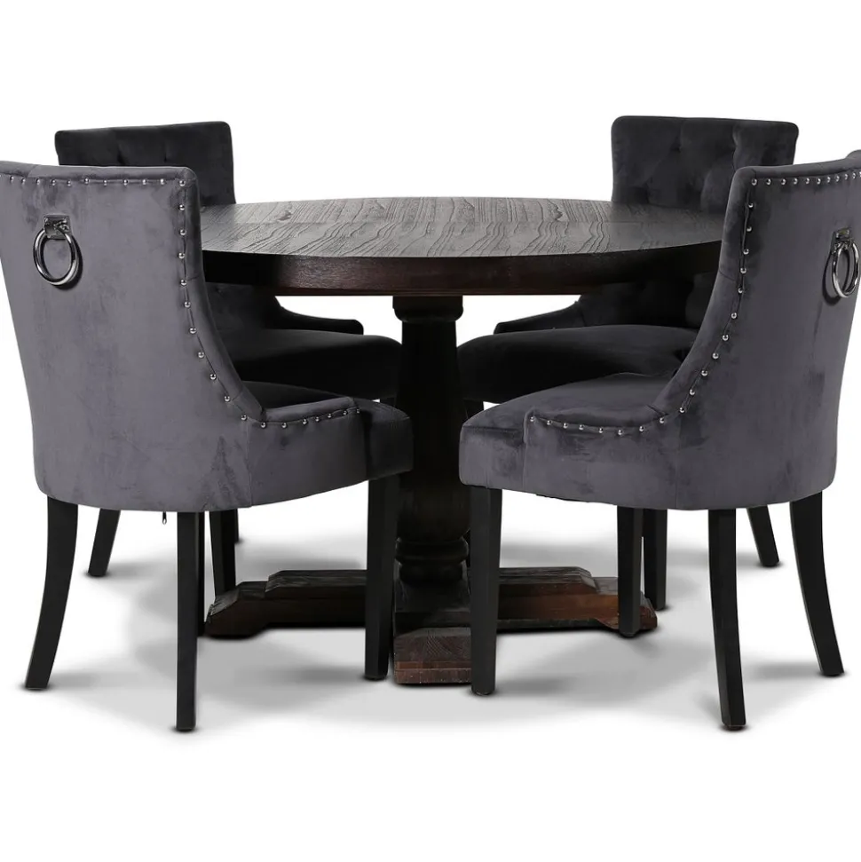 Lamier matgrupp Bord med 4 st Tuva stolar i grå sammet + 3.00 x Möbeltassar