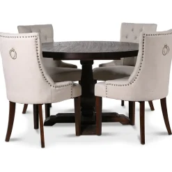 Lamier matgrupp Bord med 4 st Tuva stolar i Beige tyg med rygghandtag + 4.00 x Stolsdyna