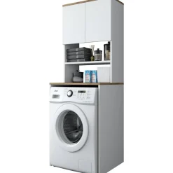 Lang tvättmaskinskåp 1 - Vit/valnöt