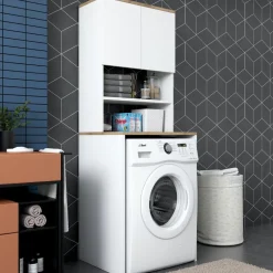 Lang tvättmaskinskåp 1 - Vit/valnöt