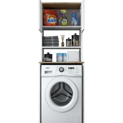 Lang tvättmaskinskåp 1 - Vit/valnöt