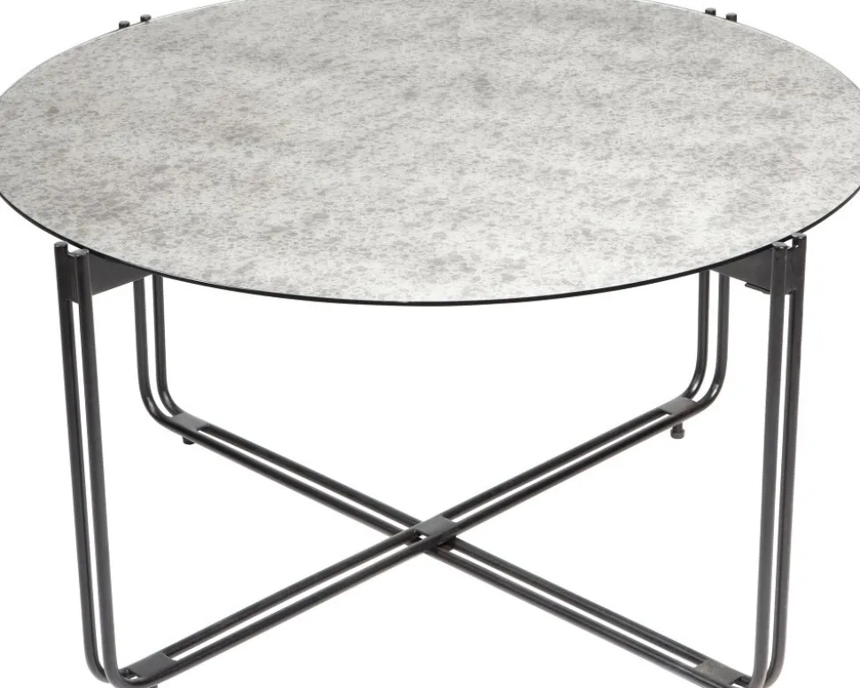 Lori soffbord ∅82 cm - Antikfärgad spegelglas + Möbeltassar