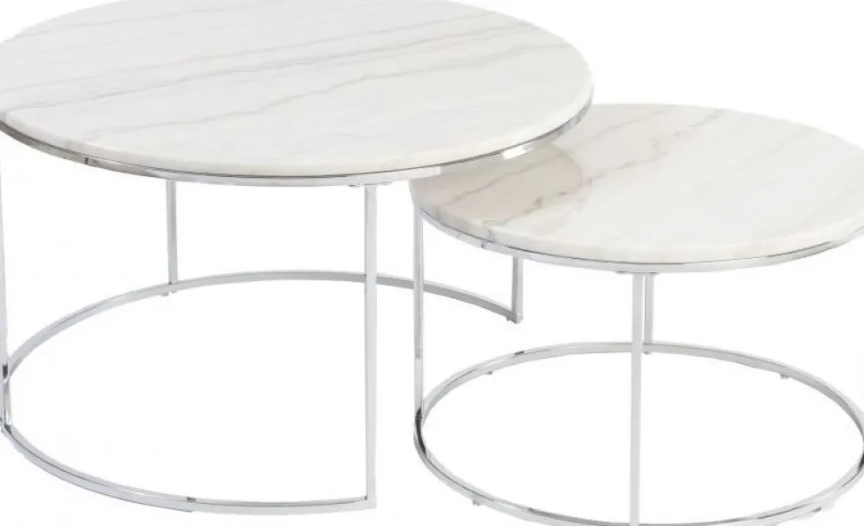 Lormont satsbord i marmor Ø80/60 cm - Ljus marmor/krom