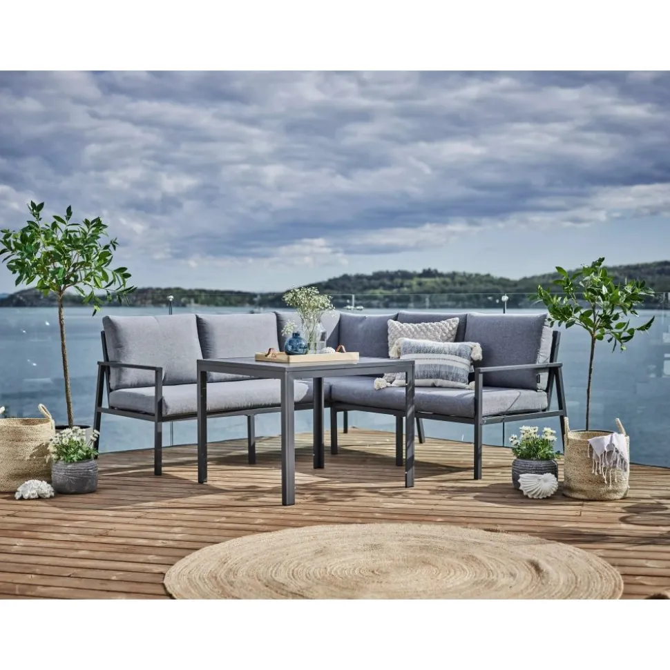 Loungegrupp i aluminium med grå dynor - Melo