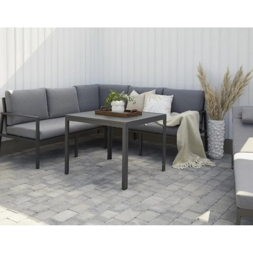 Loungegrupp i aluminium med grå dynor - Melo