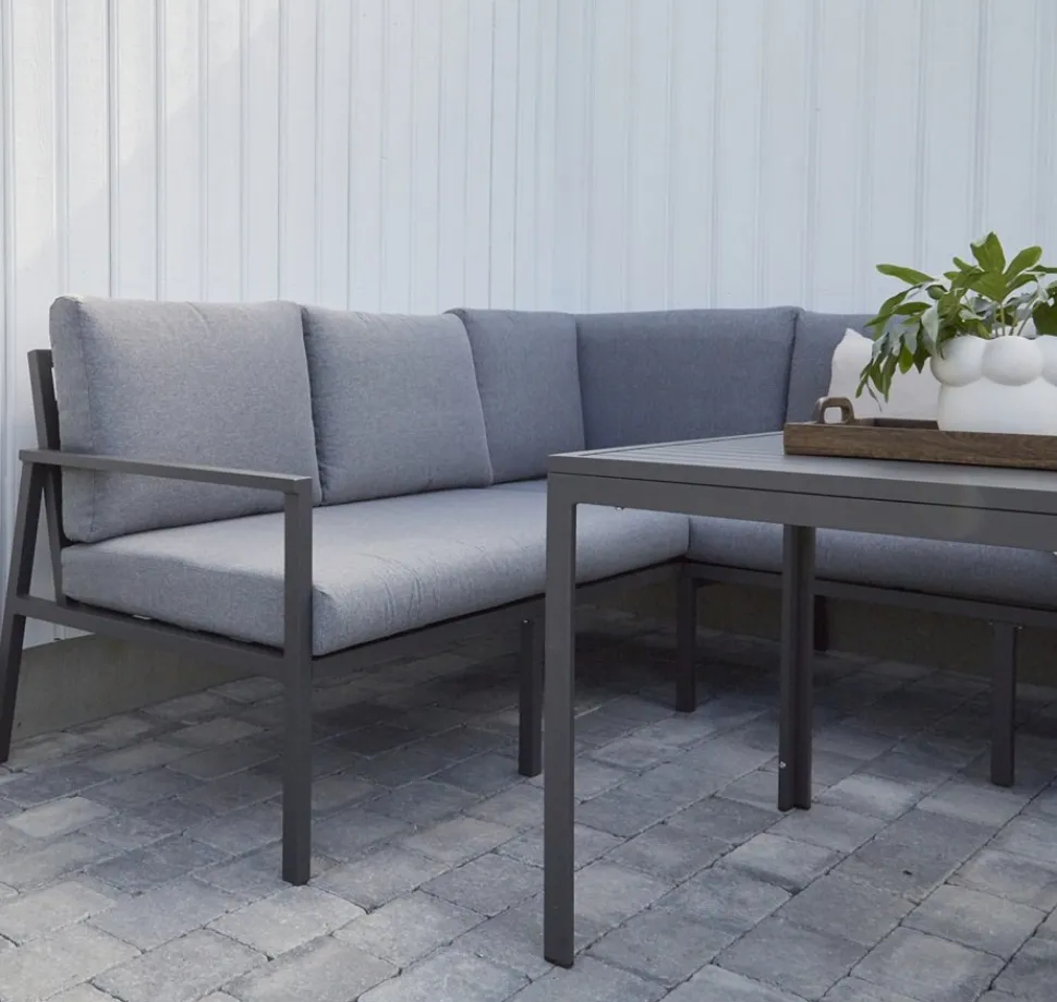 Loungegrupp i aluminium med grå dynor - Melo